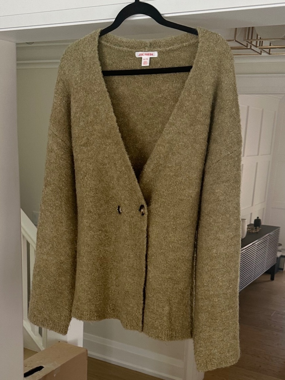 JOE FRESH - Yellow Green Boucle Cozy Double-Breasted Cardigan - Size XL - Picture 5 of 16